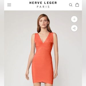 Herve Leger Coral V Neck Mini Bandage Dress XS worn once!